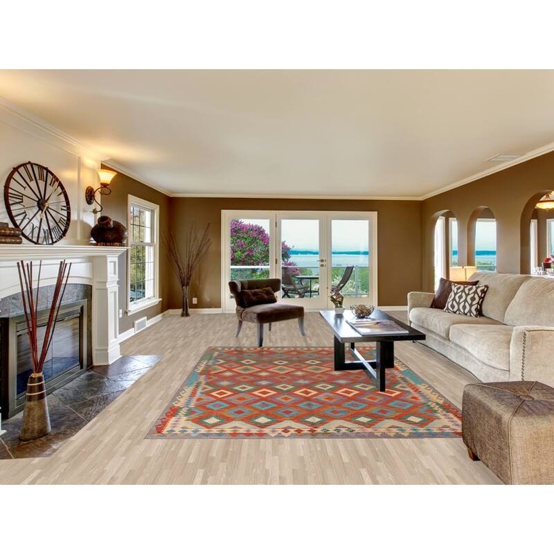 Hand Woven Oriental 100% Wool Carpet Southwestern Geometric Oranges & Rust Kilim Area Rug - 9' 11'' X 6' 10''