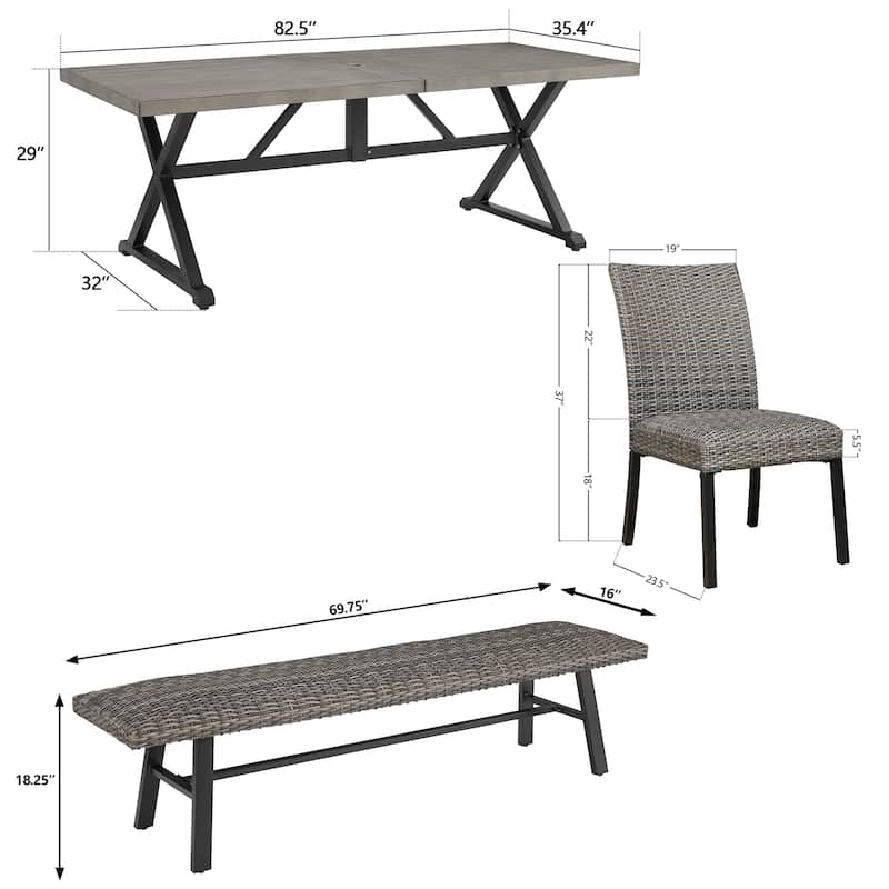 Patio Furniture Set with 2 Wicker Benches, 2 Dining Chairs and 1 Table