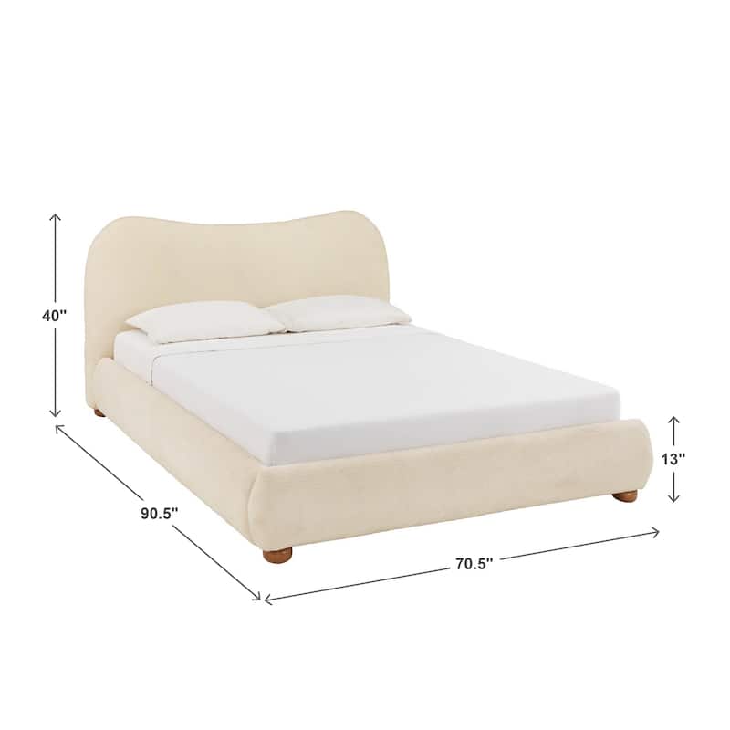 Cloudscape Boucle Fabric Platform Queen Bed with Curved Headboard and Rounded Footboard by iNSPIRE Q Modern