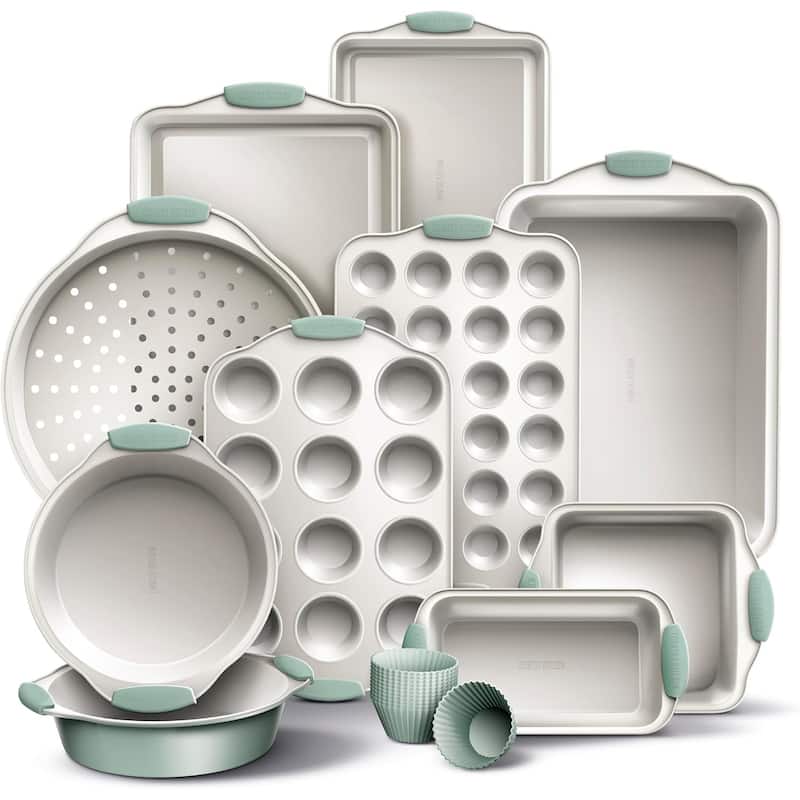 Country Kitchen Nonstick Stackable Bakeware Set - Durable, Easy Release Baking Set- 22 Pc. Includes Silicone Muffin Cups - Sage
