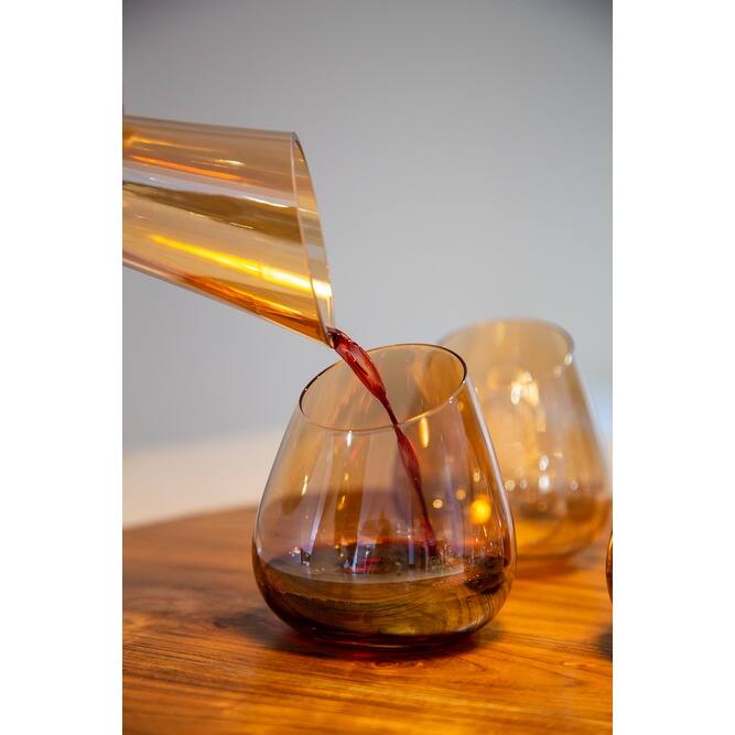 Jeanne Fitz Slant Collection Wine Decanter and Set of Four Stemless Wine Glasses, Gold
