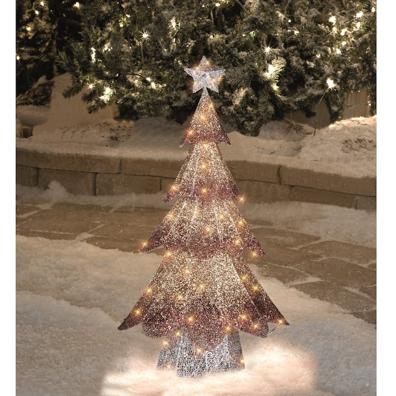 46-Inch LED Lighted Bronze Gold Mesh Christmas Tree Outdoor Decoration - 46"