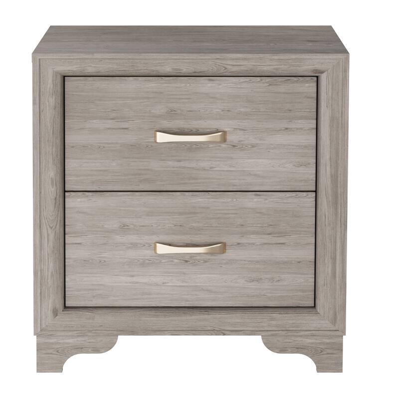 Contemporary Style Bed Dresser Mirror Nightstand And Chest Set Metal Handles Bracket Legs Light Brown Finish Bedroom Furniture