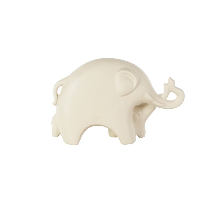 Cream Ceramic Family Elephant Decorative Sculpture with Raised Trunks