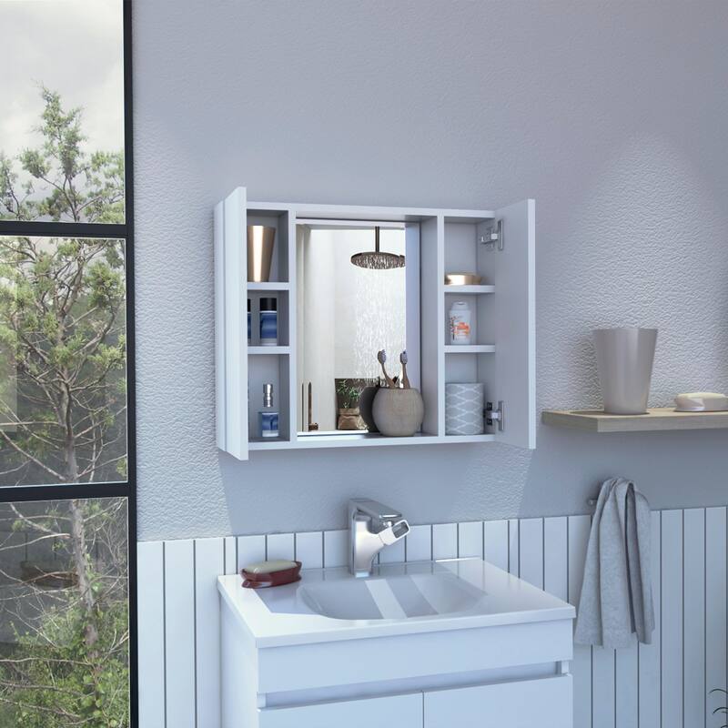 Wengue 1-Drawer Medicine Cabinet with Mirror, 7 Shelves, 2 Doors, Black Wengue Finish, Bathroom Storage Solution