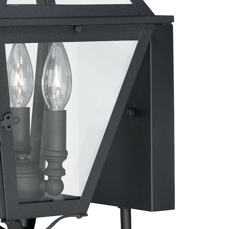 Nottingham 3 Light Black Empire Outdoor Wall Lantern Clear Glass - 9-in W x 20-in H x 10.25-in D