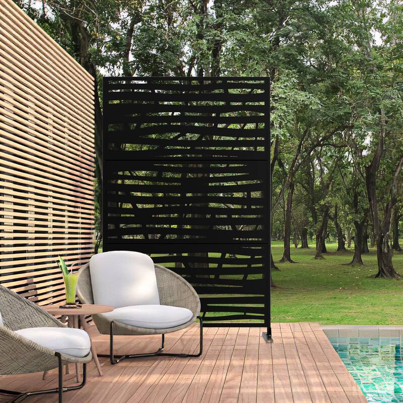 Metal Privacy Screen Wall Decoration Free Standing 6.3 ft. H - Black