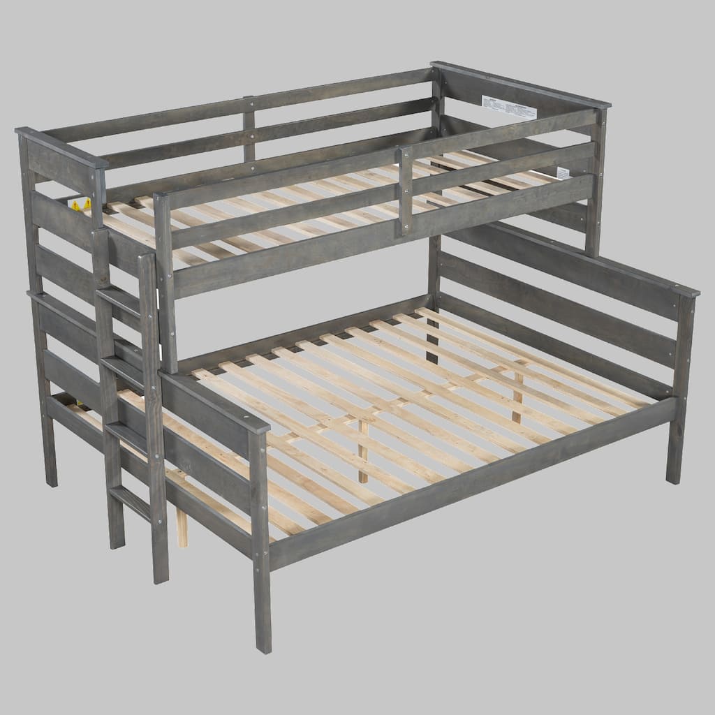 Twin XL over Queen Bunk Bed with Ladder, Solid Pine Wood Construction, Detachable Design