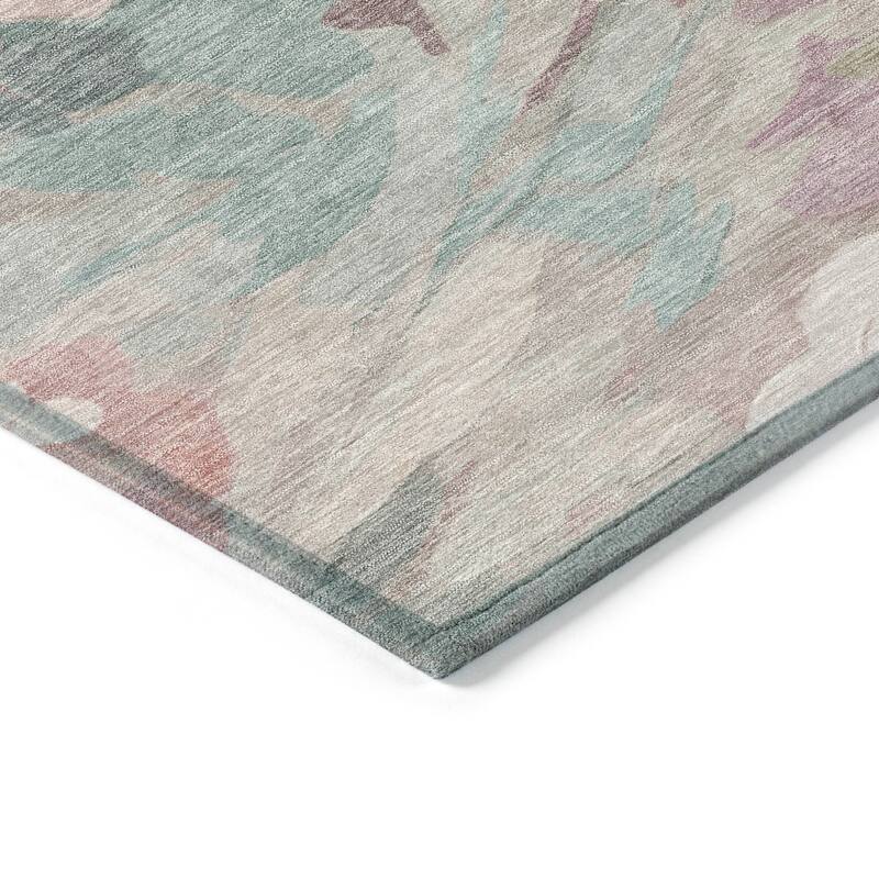 Machine Washable Indoor/ Outdoor Watercolor Floral Chantille Rug