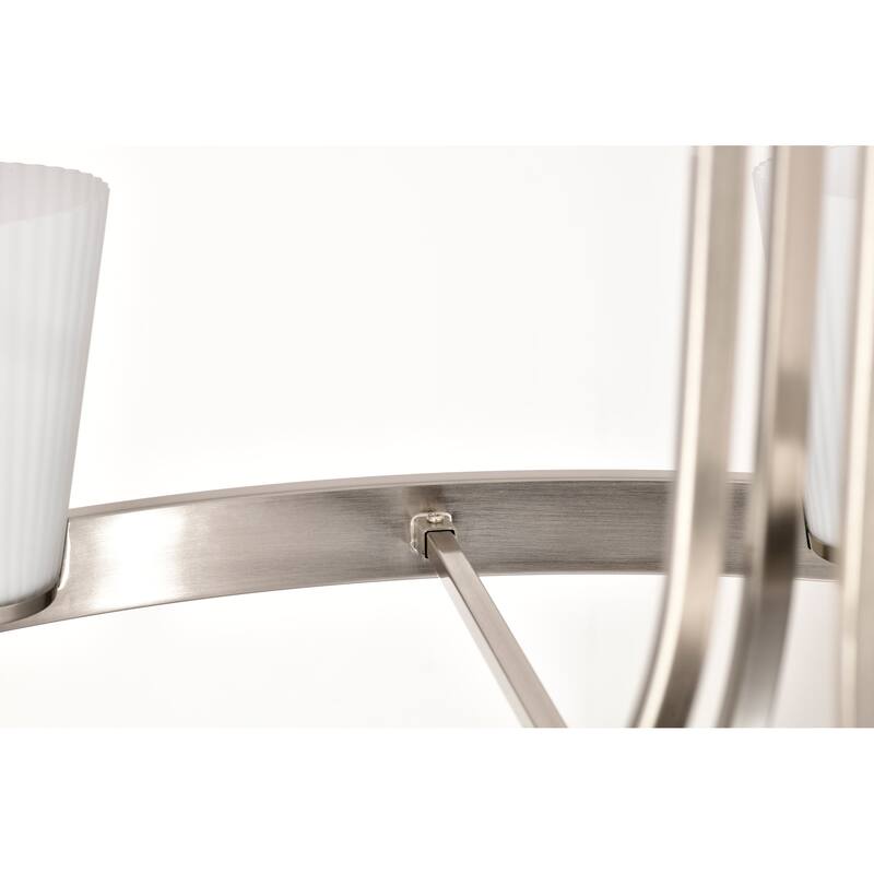 Royale 8 Light Chandelier Brushed Nickel Finish Ribbed White Glass - Brushed Nickel