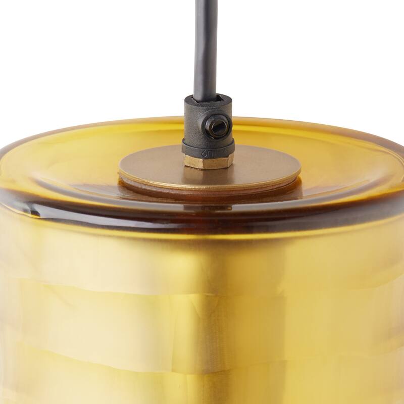 Sydney River of Goods Gold Metal and Amber Hand Blown Glass 5-Inch Pendant Light with Adjustable Hanging Cord - 5" x 5" x 62"