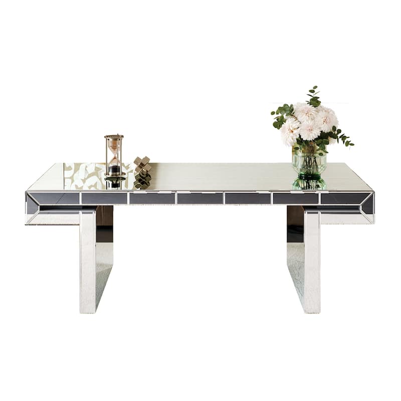 GDF Studio - Art Deco Mirrored Rectangular Coffee Table with Tempered Glass