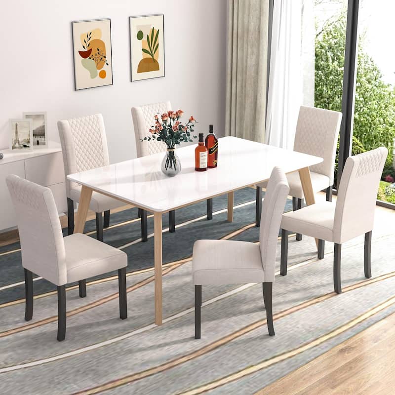 VECELO Upholstered Dining Chairs Set of 2/4/6 Parson Classic Upholstered Dining Chair Modern Parson Chairs - Set of 6 - Beige