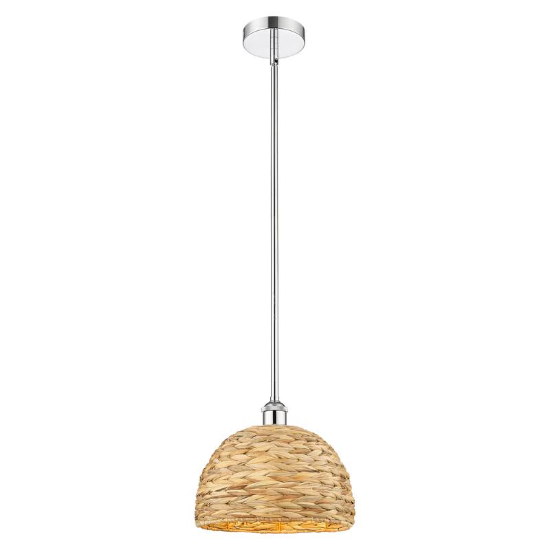 Innovations Lighting Endless Possibilities Edison - Woven Rattan - 1 Light 12" Stem Hung Mini Pendant - Polished Chrome