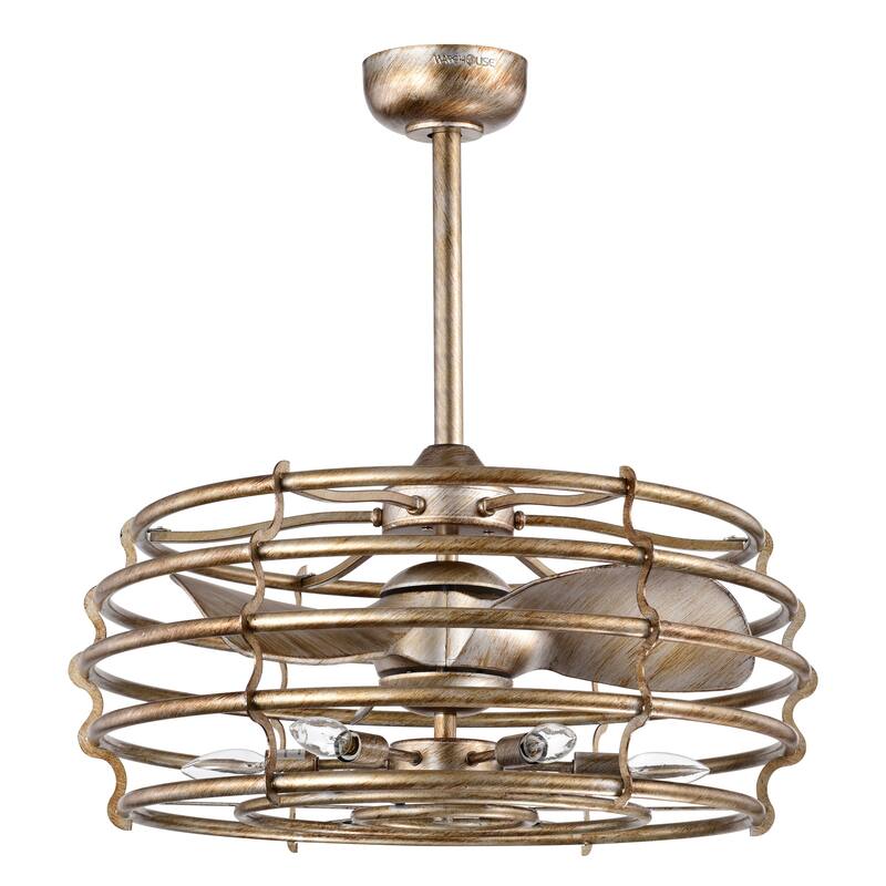 Baakir Gold Brushed 6 Light 3 Blade Chandeler Ceiling Fan 26 Inch with Remote