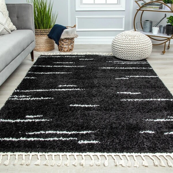 Bennett Shag Abstarct Introspective Black Shag Area Rug - Bed Bath