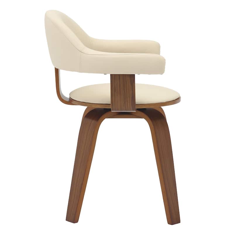 Leather Dining Chair in Solid Wood Accent Arm Chair Open Curved Back Design