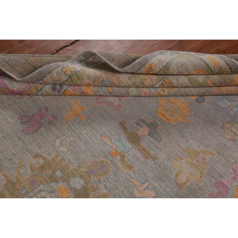 Hand Knotted Oriental 100% Wool Carpet Transitional All-Over Greys & Charcoal Oushak Area Rug - 9' 3'' X 7' 9''