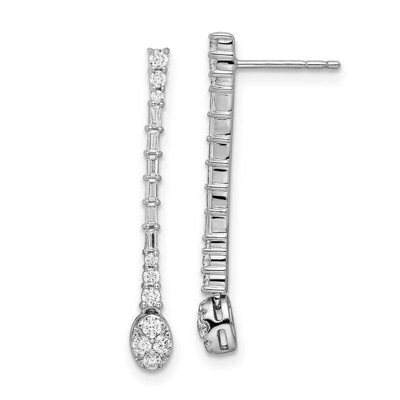 Curata 14k White Gold Polished Diamond Drop Post Earrings - 28.9x3.84mm Wide