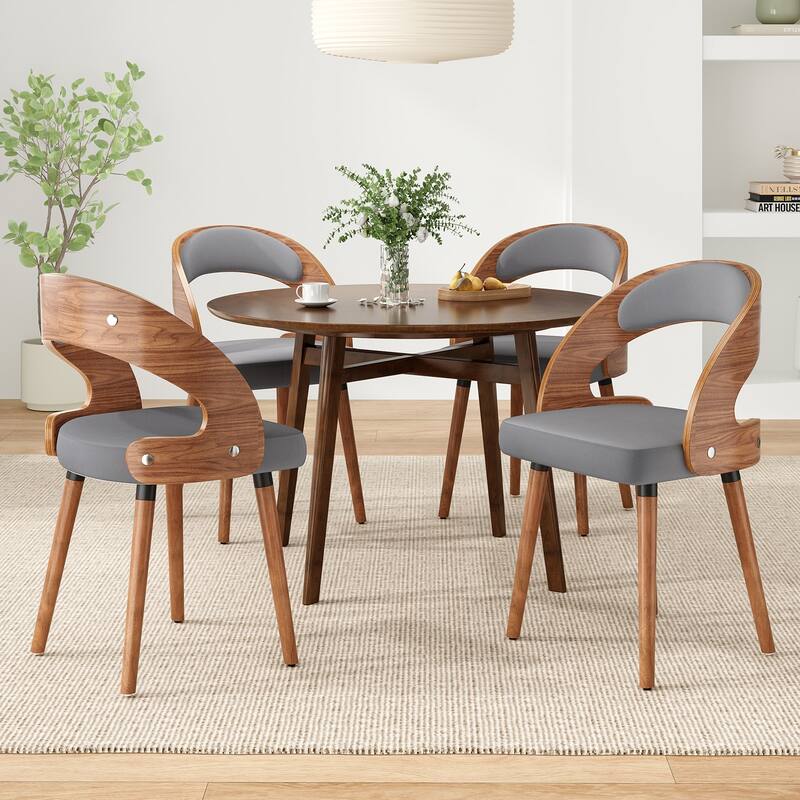 Wood Dining Chairs, Set of 2 Modern Upholstered Dining Chairs with Curved Backrest for Kitchen, Dining Room, Living Room