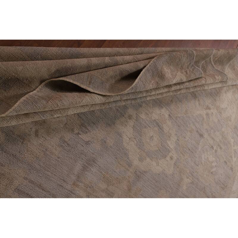 Gray Oushak Vegetable Dye Large Area Rug Handmade Wool Carpet - 10'4" x 13'10"