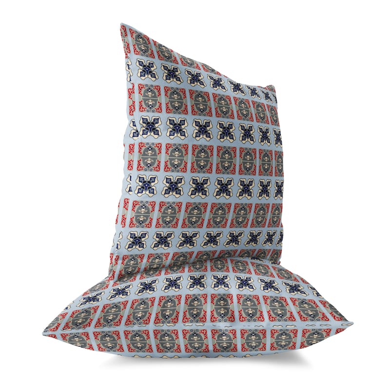 Blue And Gray Darbari Dynasty Indoor/Outdoor Throw Pillow Zipper