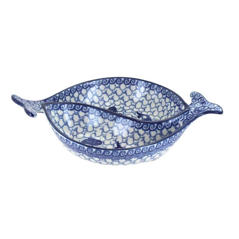 Blue Rose Polish Pottery E89 Ceramika Artystyczna Yin-Yang Fish Dish