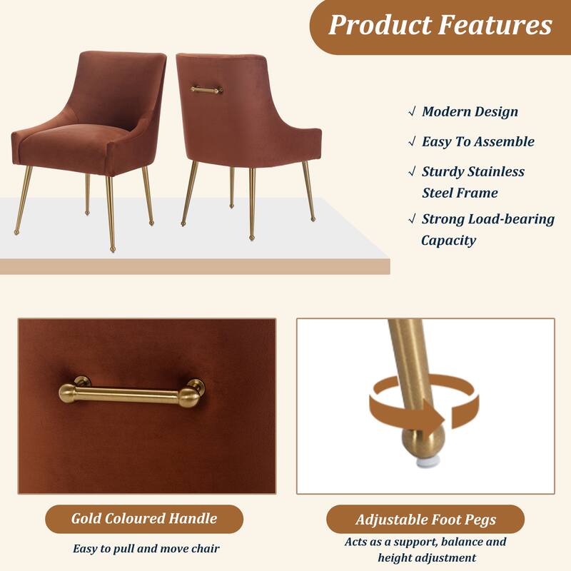 Clihome Stainless Steel Frame Dining Velvet Side Chairs(Set of 2)