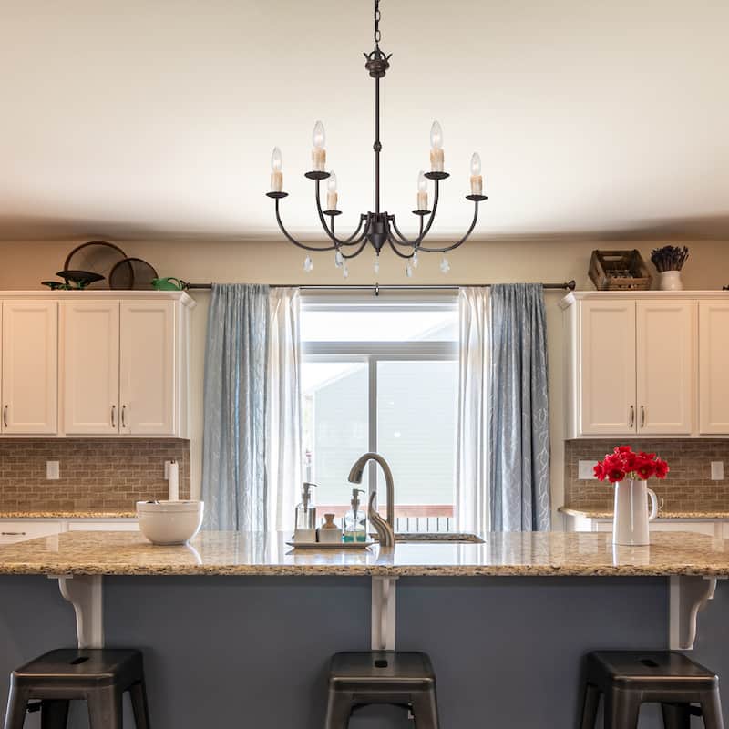 Transitional Mid-century Modern 6-light French Chandelier Crystal Pendant - D 22.4" x H 22.8"