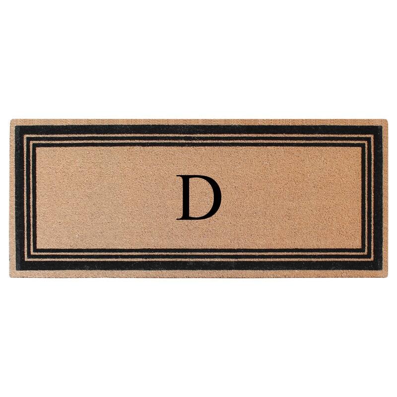 A1HC Natural Coir Monogrammed Flock Anti shed Treated Durable Doormat BlackBeige