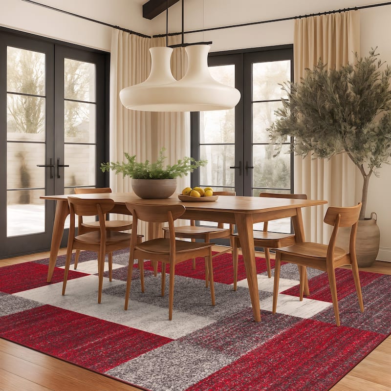 World Rug Gallery Modern Boxes Design Non-slip (Non-skid) Area Rug