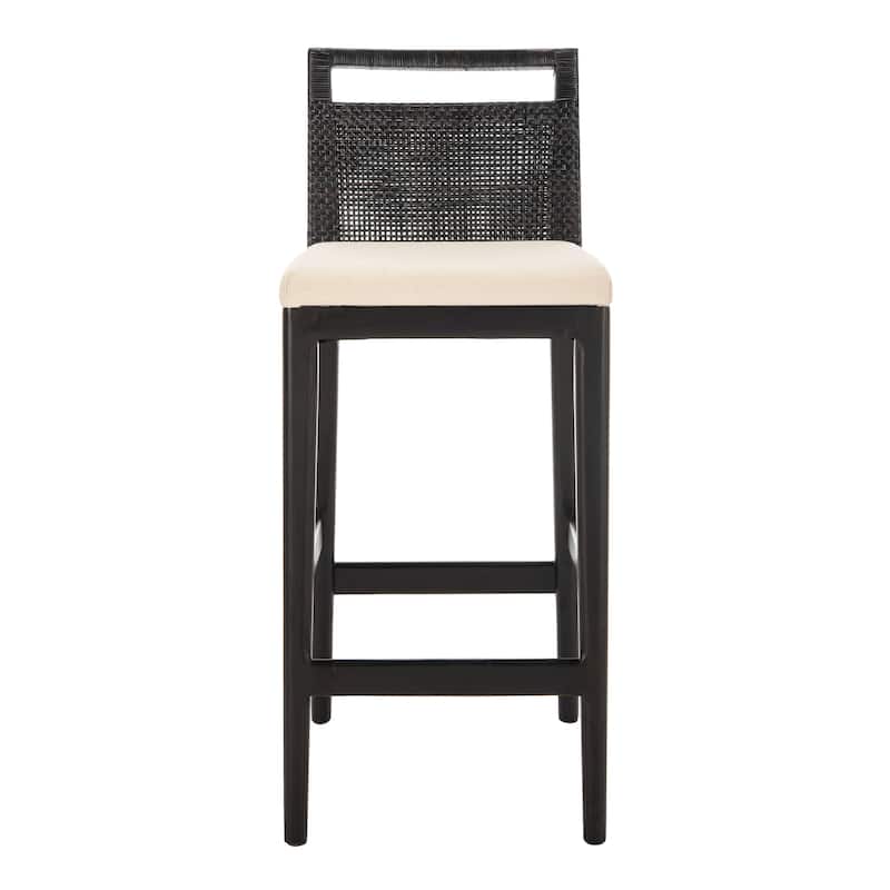 SAFAVIEH Cune 28.8 Inch Woven Dining Darin Black/ Black Cushion Bar Stool - 15.8" x 20.5" x 38.8" - 16Wx21Dx39H