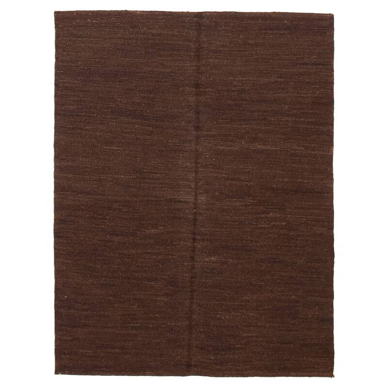 ECARPETGALLERY Flat-Weave Natural Brown Wool Tapestry Kilim - 4'10 x 6'7 - Dark Brown - 4'10 x 6'7