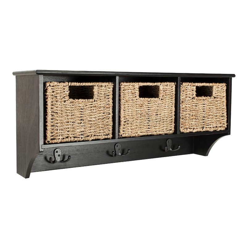 SAFAVIEH Jemina Black Hanging 3-Basket Wall Rack - 28" x 7.8" x 12" - 28Wx8Dx12H