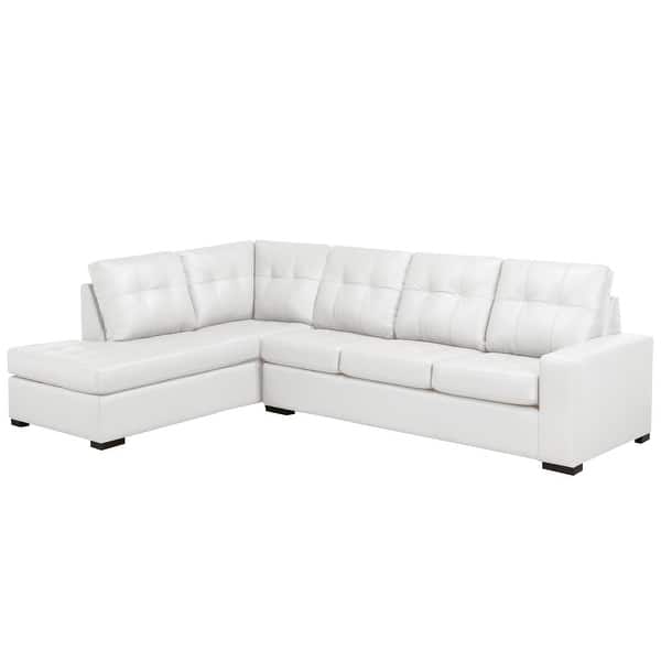 slide 2 of 5, Liam Top Grain Leather Tufted Sectional Chaise Sofa White - Left Facing