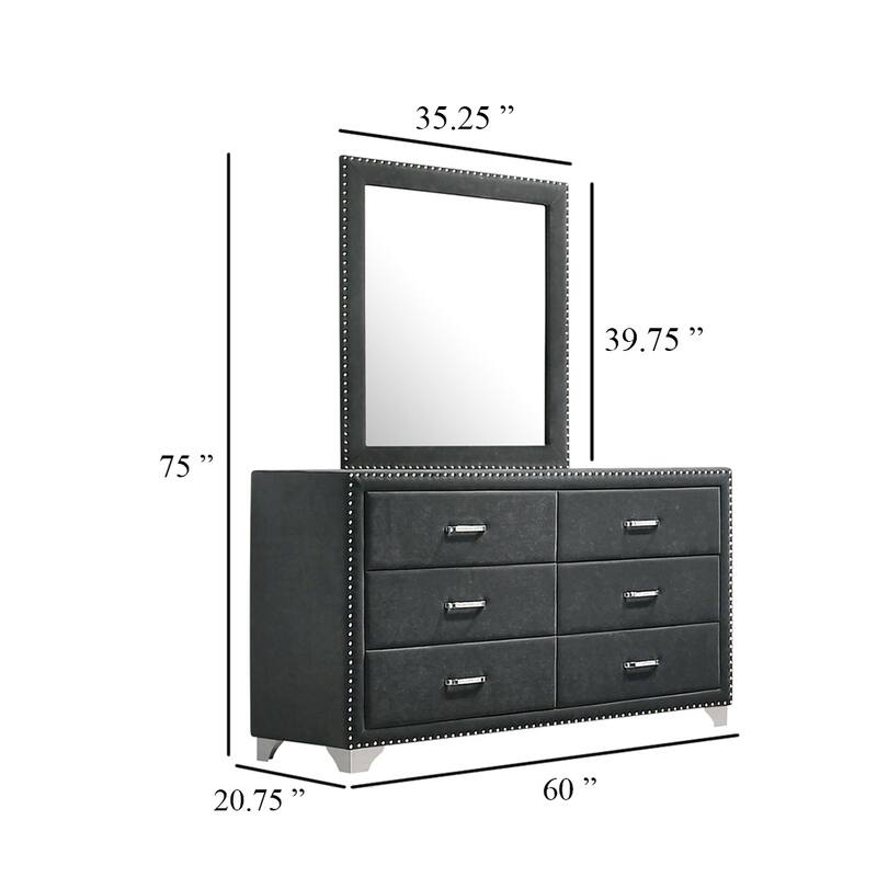 Giya Wide Dresser with Rectangular Rivet Trim Mirror, Gray Velvet