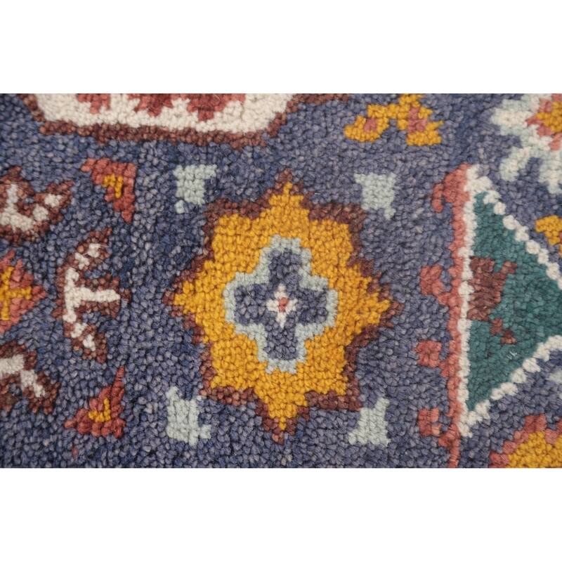 Geometric Blue Kazak Runner Rug Hand-Knotted Wool Carpet - 2'7"x 7'11"