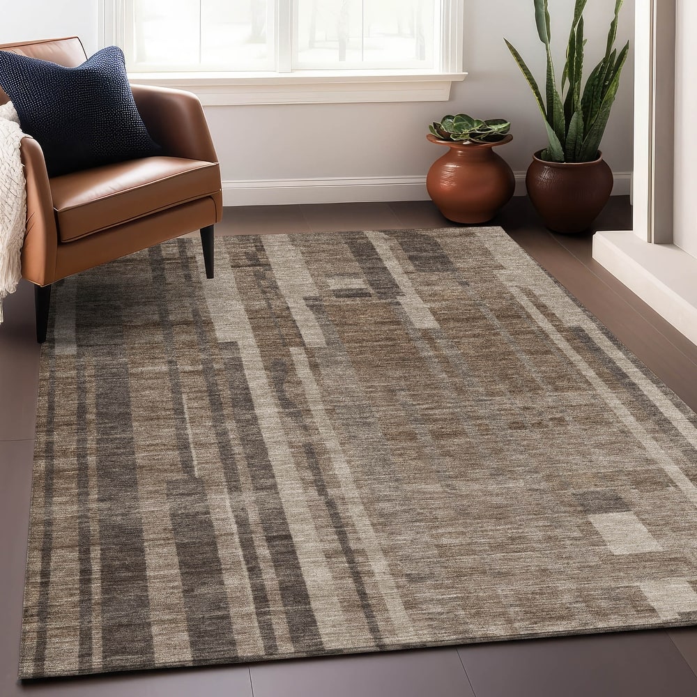Machine Washable Indoor/ Outdoor Modern Stripes Chantille Rug