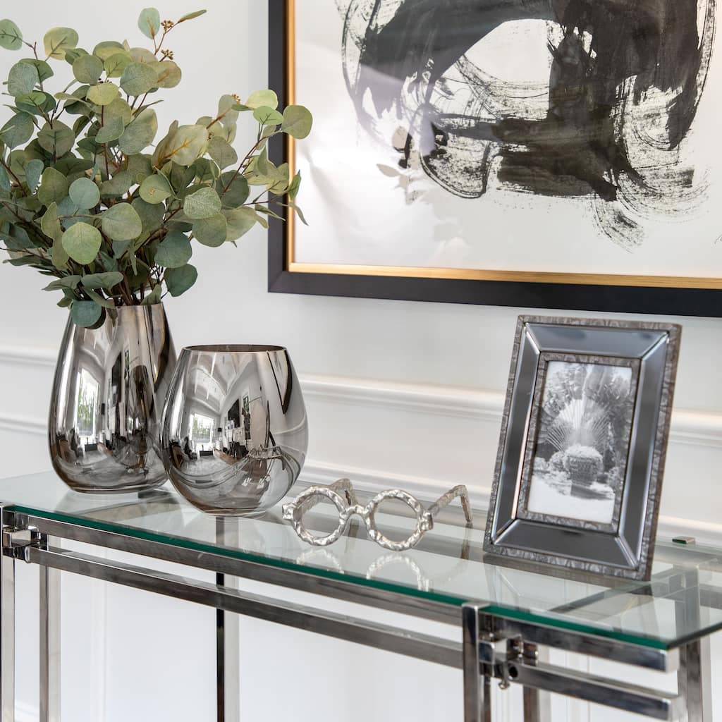 Glass Metallic Vase - Contemporary Small Decorative Flower Vase for Table Centerpiece or Home or Office Decor
