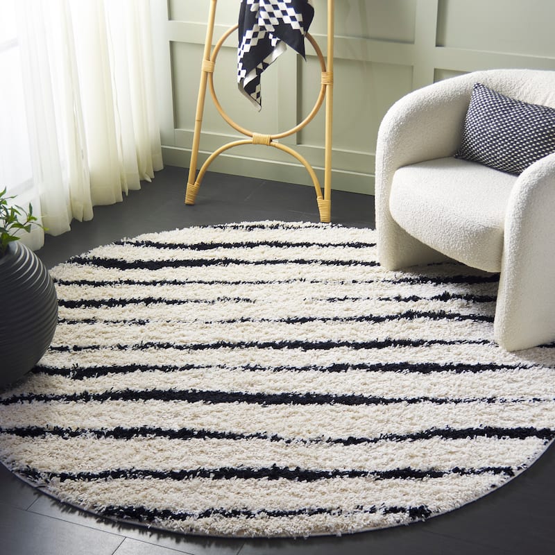 SAFAVIEH Venus Shag Bergny 1.75-inch Thick Rug - 6'7" Round - Pink/Ivory