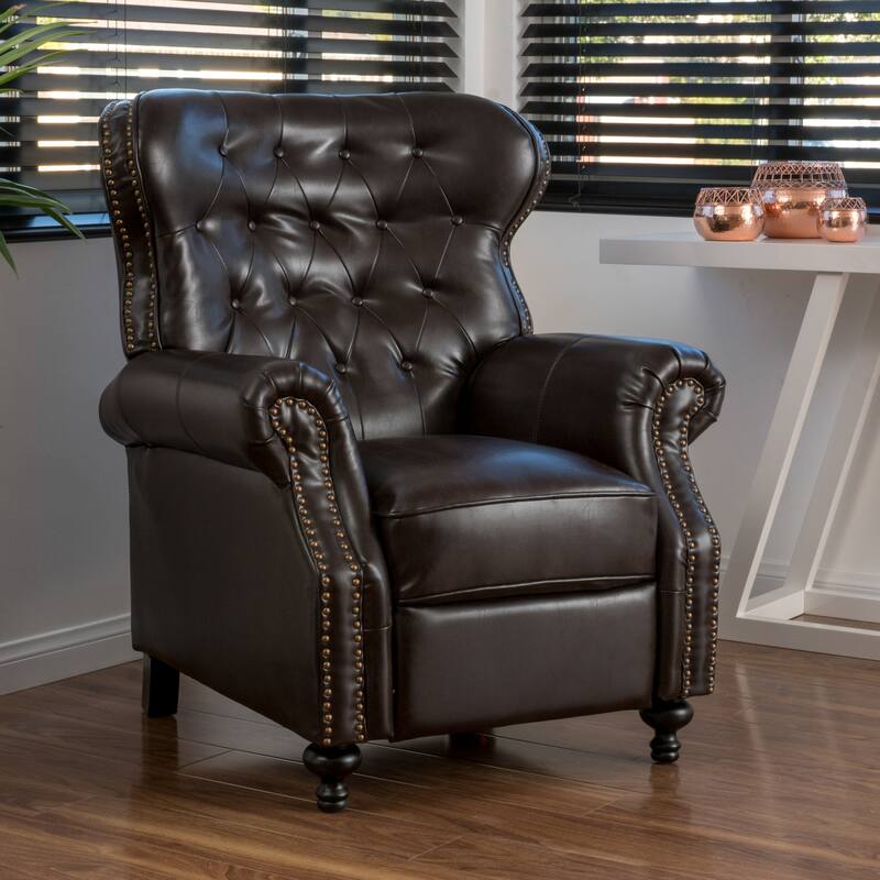Contemporary Tufted Push Rack Recliner with Nailhead Decoration for Primary Living Space - Dark Brown