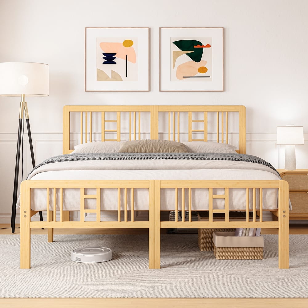 35 Inch Solid Bamboo Bed Frame with Headboard, Durable & Aesthetic Bedroom Upgrade