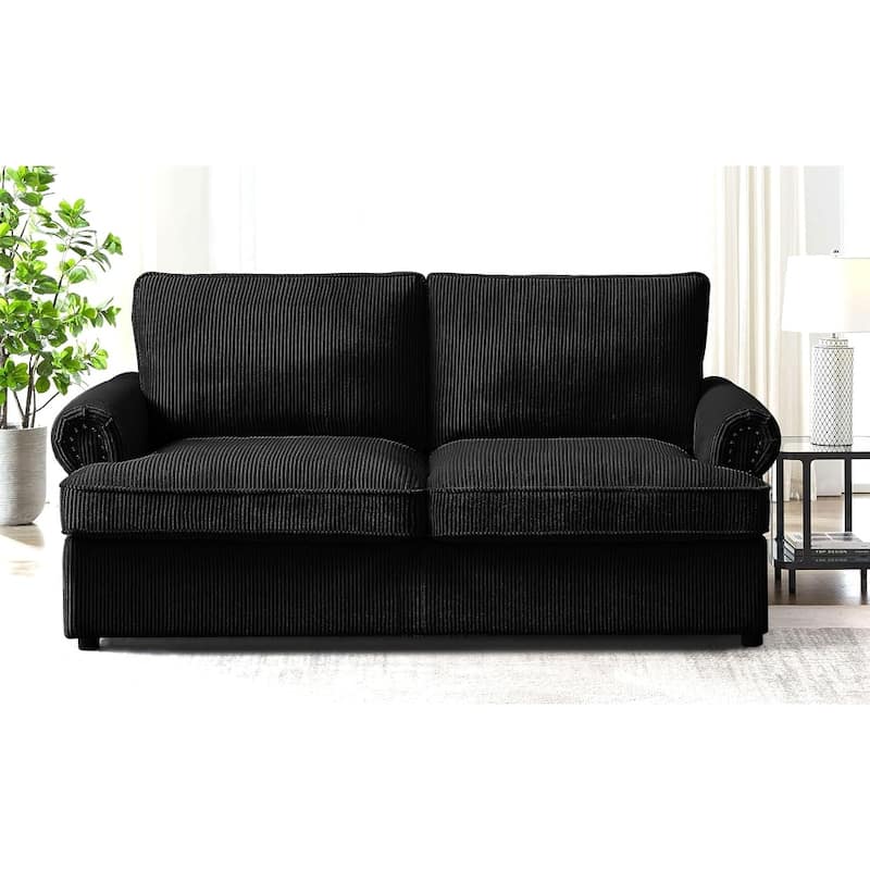 Viviana 76 inch Polyester Round Arm Sleeper Sofa - Black