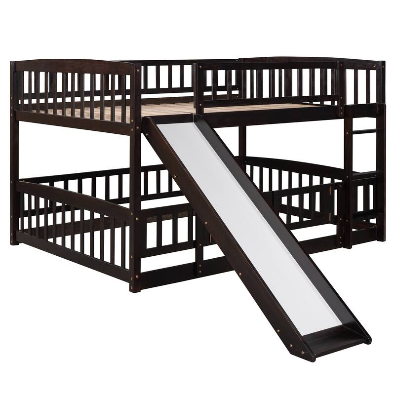 Pine Wood Bunk Bed with Convertible Slide and Ladder