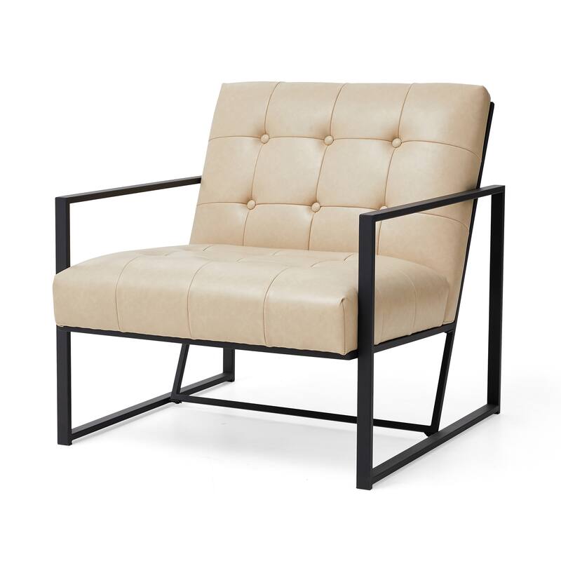 Glitzhome 29.50"W Mid-Century PU Leather Tufted Accent Chair - 29.5"W x 30.5"H x 29.25"D