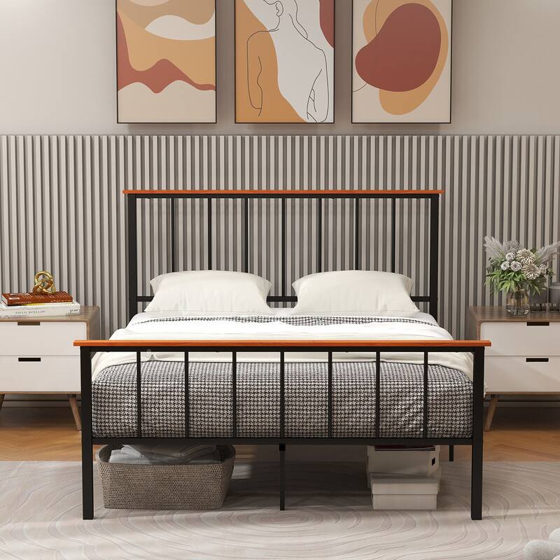 Gymax Full/Queen Size Metal Platform Bed Frame Mattress Foundation