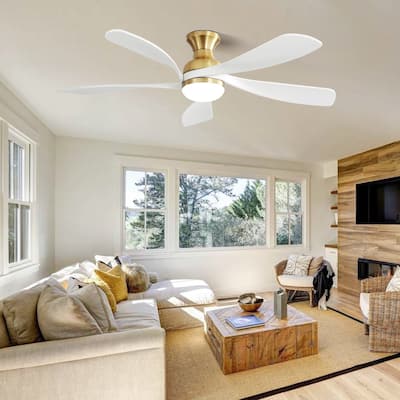 52 Inch Flush Mount Ceiling Fan with Dimmable 3 Colors LED Light, Reversible Noiseless DC Motor Smart Ceiling Fan