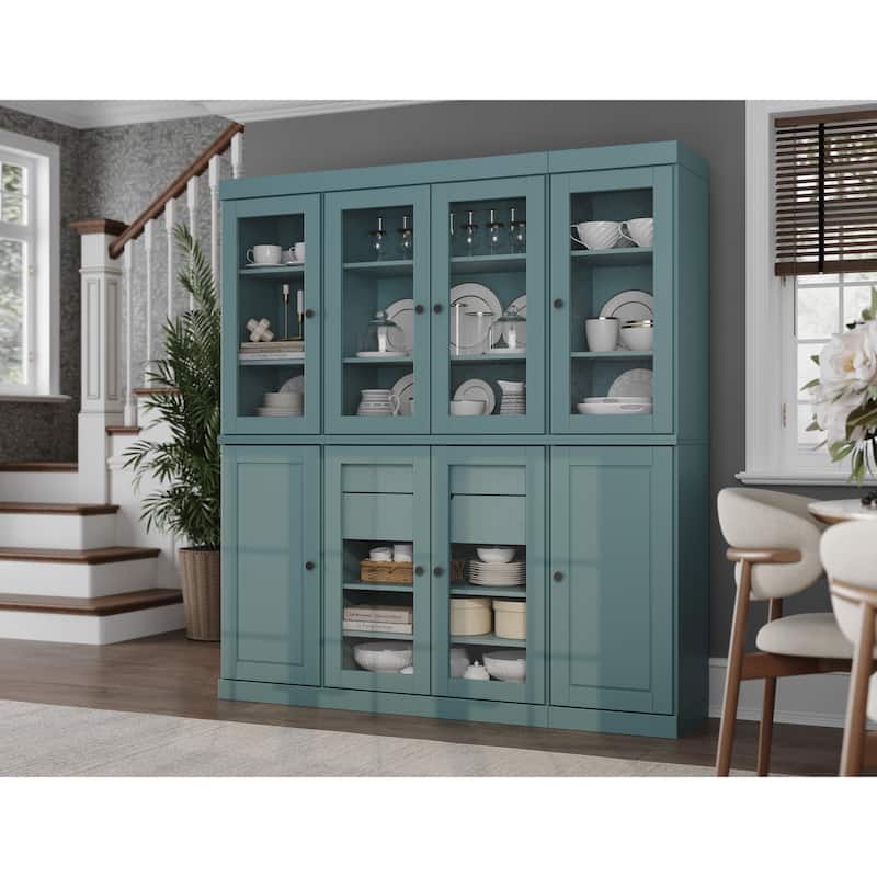 100% Solid Wood Kitchen China Pantry Buffet with Glass or Solid Wood Doors and 2-Drawer Kit by Palace Imports - 65" x 71.5" - Aqua - Clear Glass-Solid