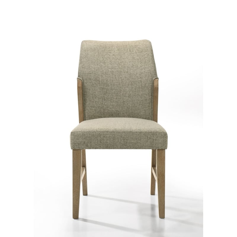 Eden Set of 2 Beige Linen Dining Chair with Rustic Oak Finish Legs