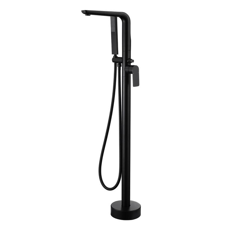 Freestanding Bathtub Faucet With Hand Shower Floor Mount Tub Filler Faucet With Handheld Shower High Flow Bathroom Tub Faucets - Matte Black